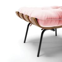 Kit 02 Puffs Costela Suede Base Metálica Preto Rosa Bebê