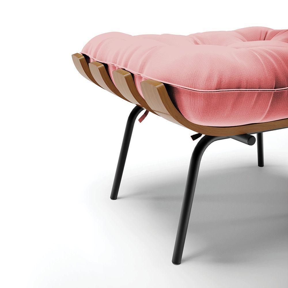 Kit 02 Puffs Costela Suede Base Metálica Preto D'Rossi Rose - 4