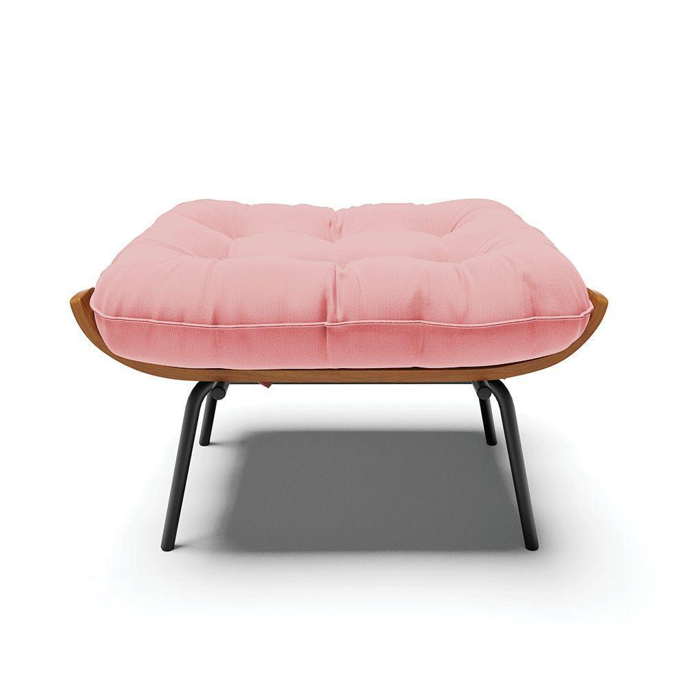 Kit 02 Puffs Costela Suede Base Metálica Preto D'Rossi Rose - 6