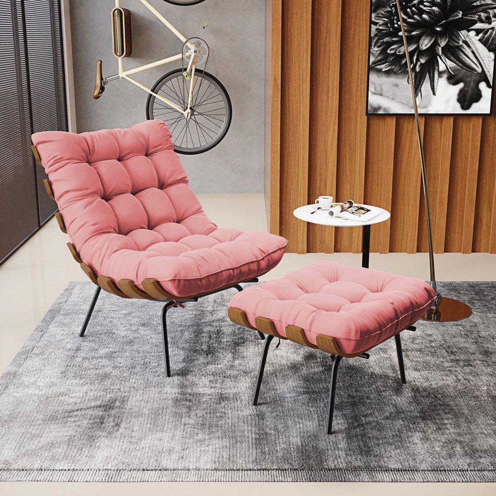 Kit 02 Puffs Costela Suede Base Metálica Preto D'Rossi Rose - 8