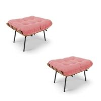 Kit 02 Puffs Costela Suede Base Metálica Preto D'Rossi Rose - 1