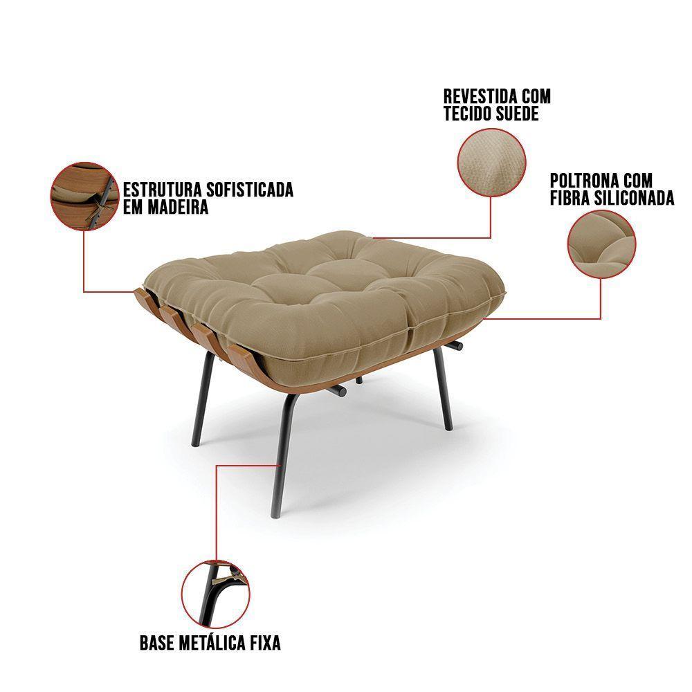 Kit 02 Puffs Costela Suede Base Metálica Preto Marrom Rato - 3