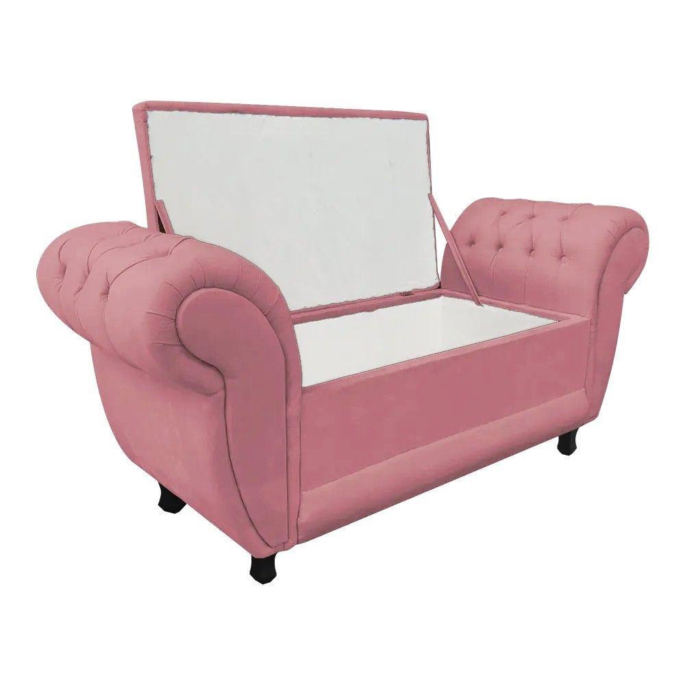 Recamier com Baú Grécia Namoradeira Calçadeira Suede Rose - 4