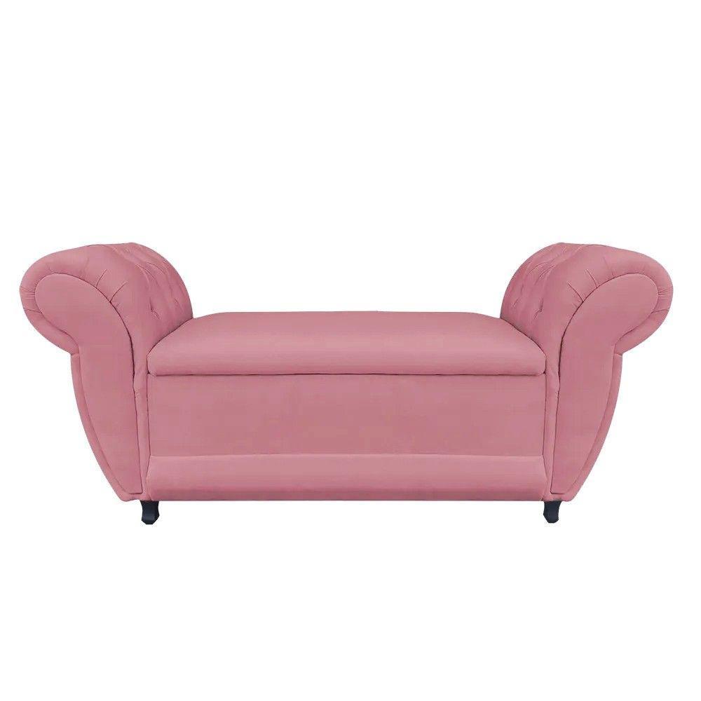 Recamier com Baú Grécia Namoradeira Calçadeira Suede Rose - 5