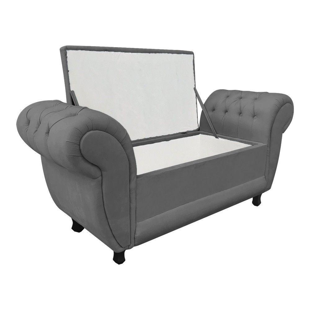 Recamier com Baú Grécia Namoradeira Calçadeira Suede Grafite - 3