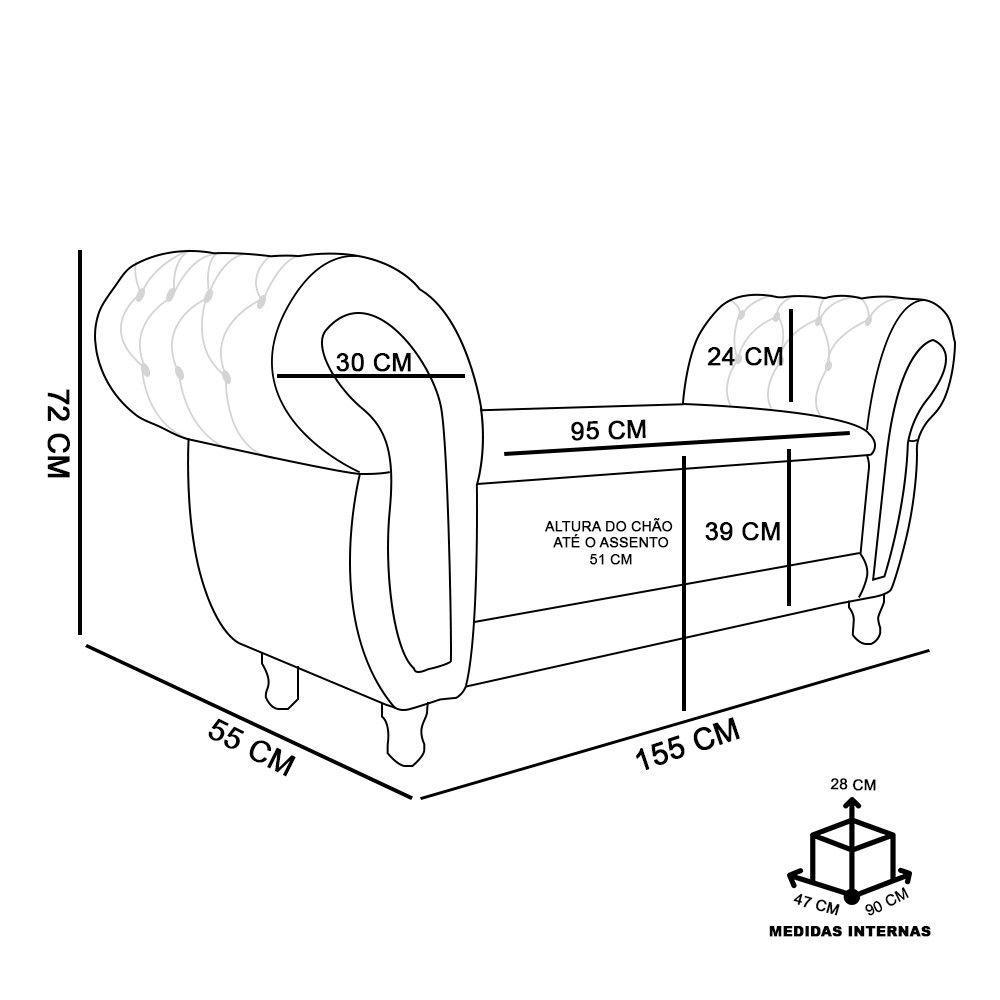 Recamier com Baú Grécia Namoradeira Calçadeira Suede Grafite - 4