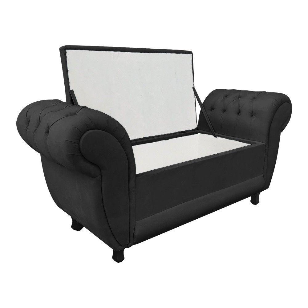 Recamier com Baú Grécia Namoradeira Calçadeira Suede Preto - 3