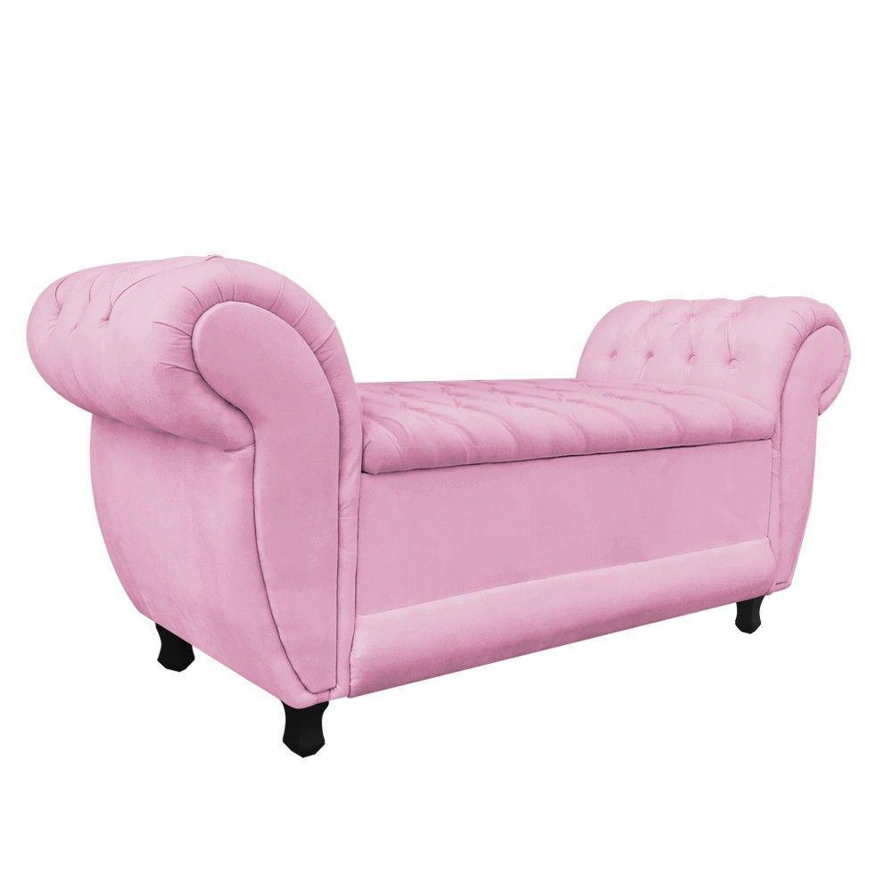 Recamier Baú Londres 1,20 M Suede Rosa Bebê - 1