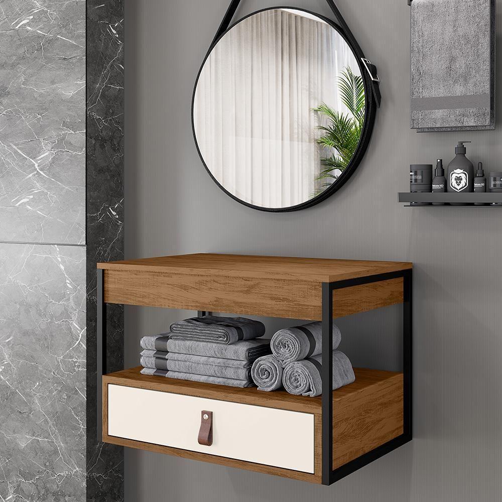 Gabinete Para Banheiro Harley Com 1 Gaveta Preto-canela-off White Preto-canela-off White - 2