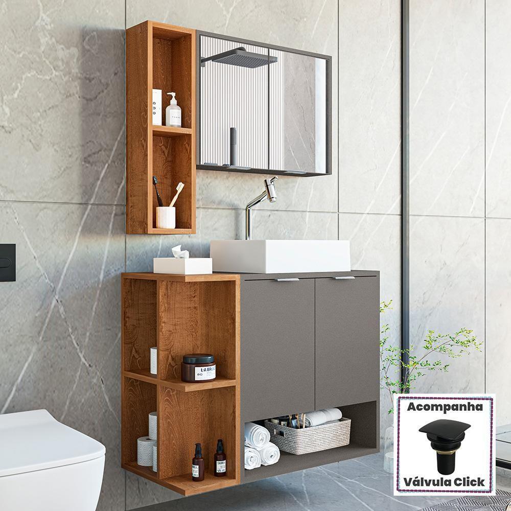 Gabinete Banheiro Star Com Cuba Dalla E Valvula Click Black Titanium-naturale Titanium-naturale - 3