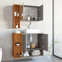 Gabinete Banheiro Star Com Cuba Dalla E Valvula Click Black Titanium-naturale Titanium-naturale - 2