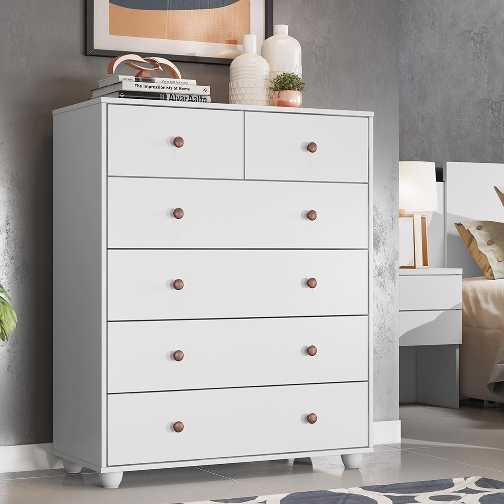 Cômoda Quarto Vittoria Com 6 Gavetas Branco Fosco Branco Fosco - 2