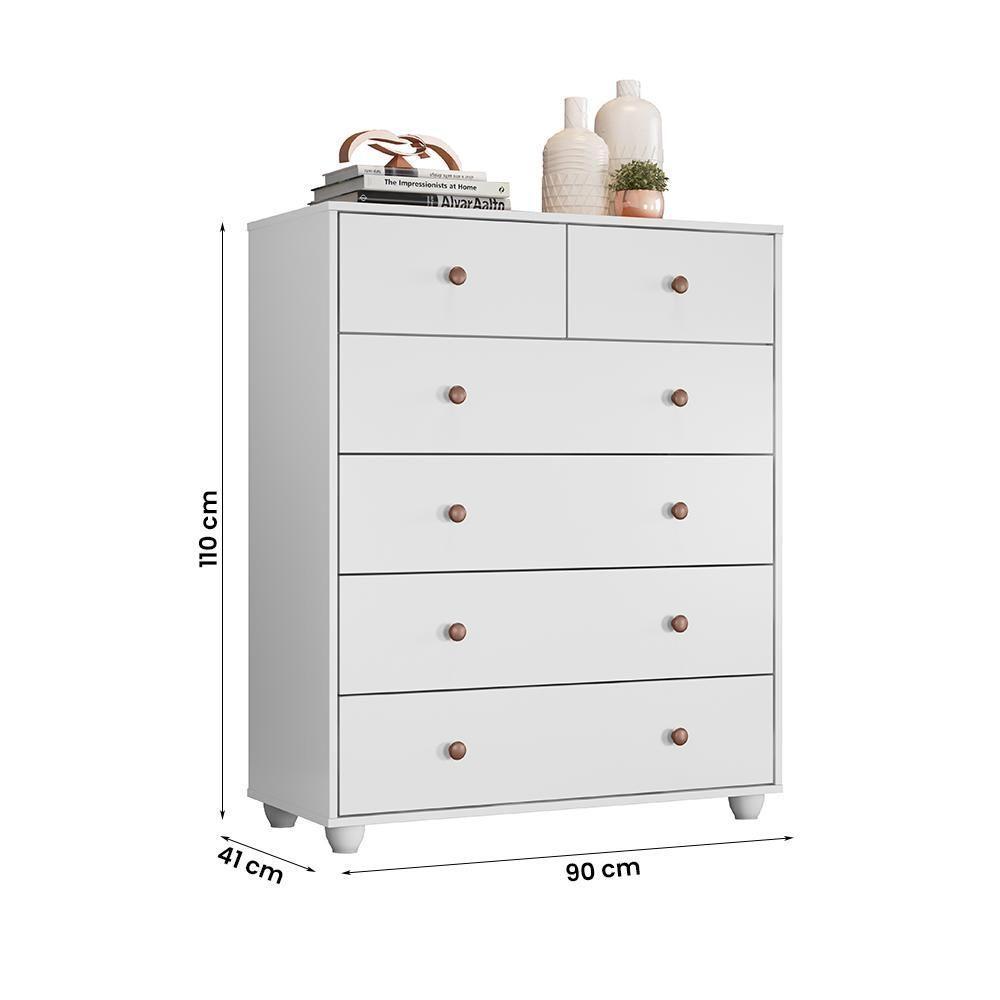 Cômoda Quarto Vittoria Com 6 Gavetas Branco Fosco Branco Fosco - 3