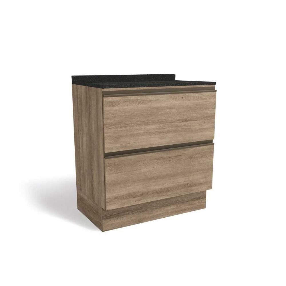 Balcão de Cozinha Maxxi G755 2 Gavetas c/Tampo 80cm Nogal/Preto Brilho - Kappesberg - 1