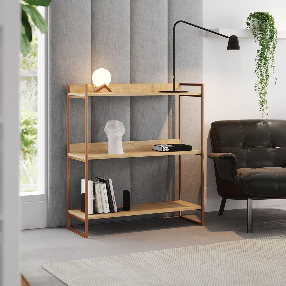 Nicho 3 Prateleiras 95cm Industrial Córdoba Cobre E Castanho - Cor: Marrom - 1