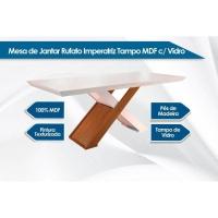 Sala De Jantar Completa Tampo Madeirado C/ Vidro Canto Reto 6 Cadeiras Athenas Imbuia/Veludo Creme - 2