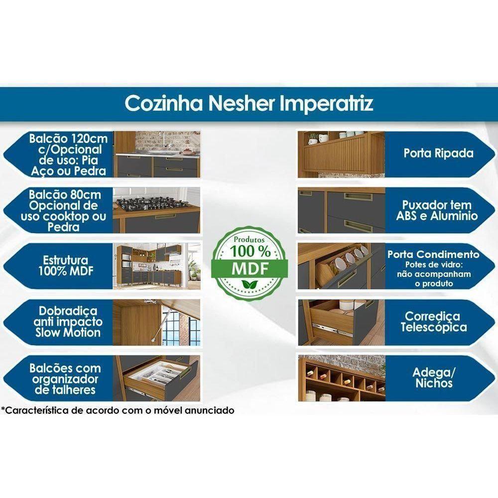 Cozinha Modulada Nesher Imperatriz 4 Peças (2 Balcões + 2 Aéreos) C4p23 Freijo/grafite-nesher - 3