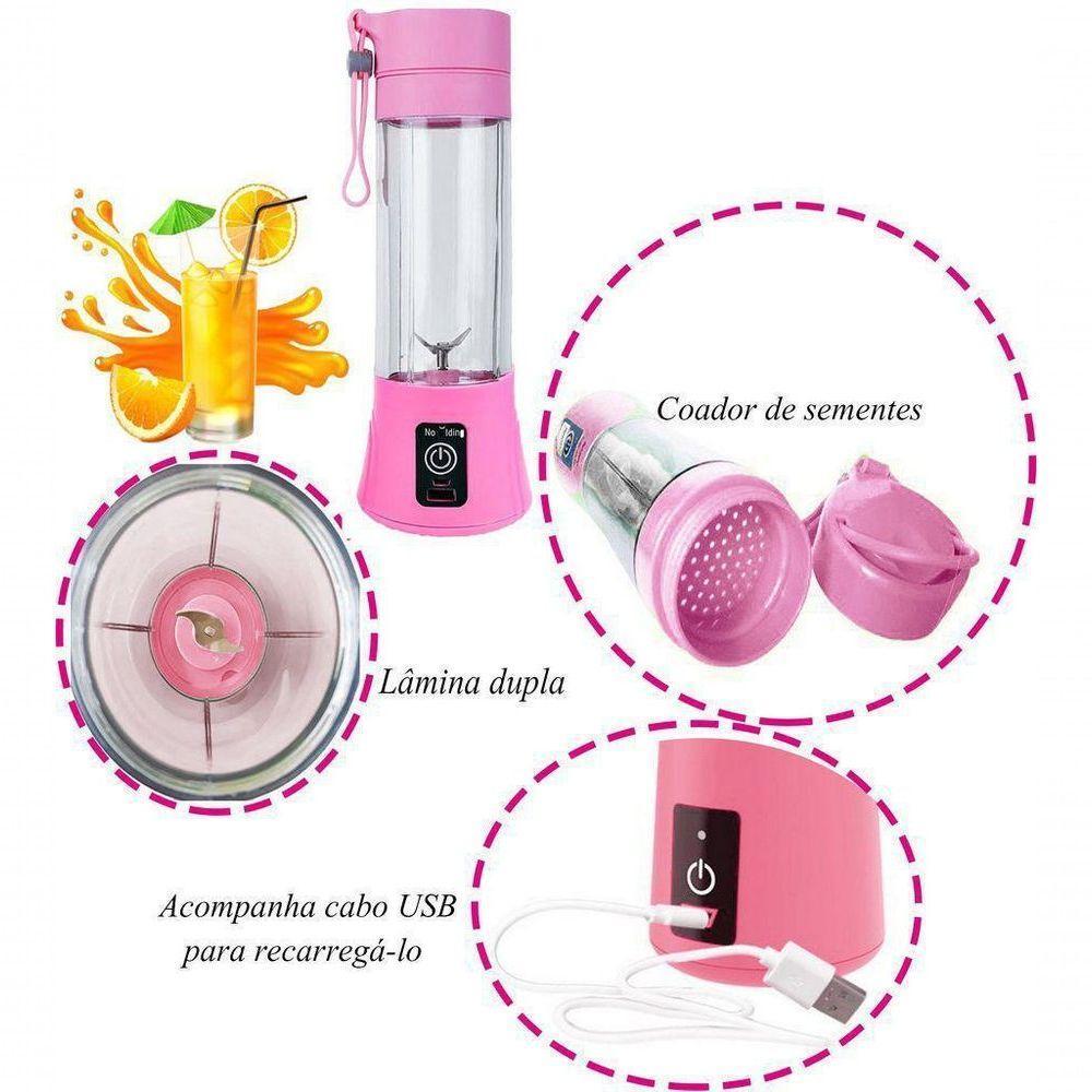 Mini Liquidificador Portátil Elétrico Recarregável Usb Rosa - 6