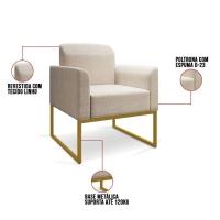Kit 01 Namoradeira 02 Lugares E 02 Poltronas Marisa Linho Base Industrial Metálica Dourado - D'rossi Cor A27 Areia - 3