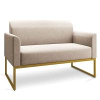 Kit 01 Namoradeira 02 Lugares E 02 Poltronas Marisa Linho Base Industrial Metálica Dourado - D'rossi Cor A27 Areia - 3