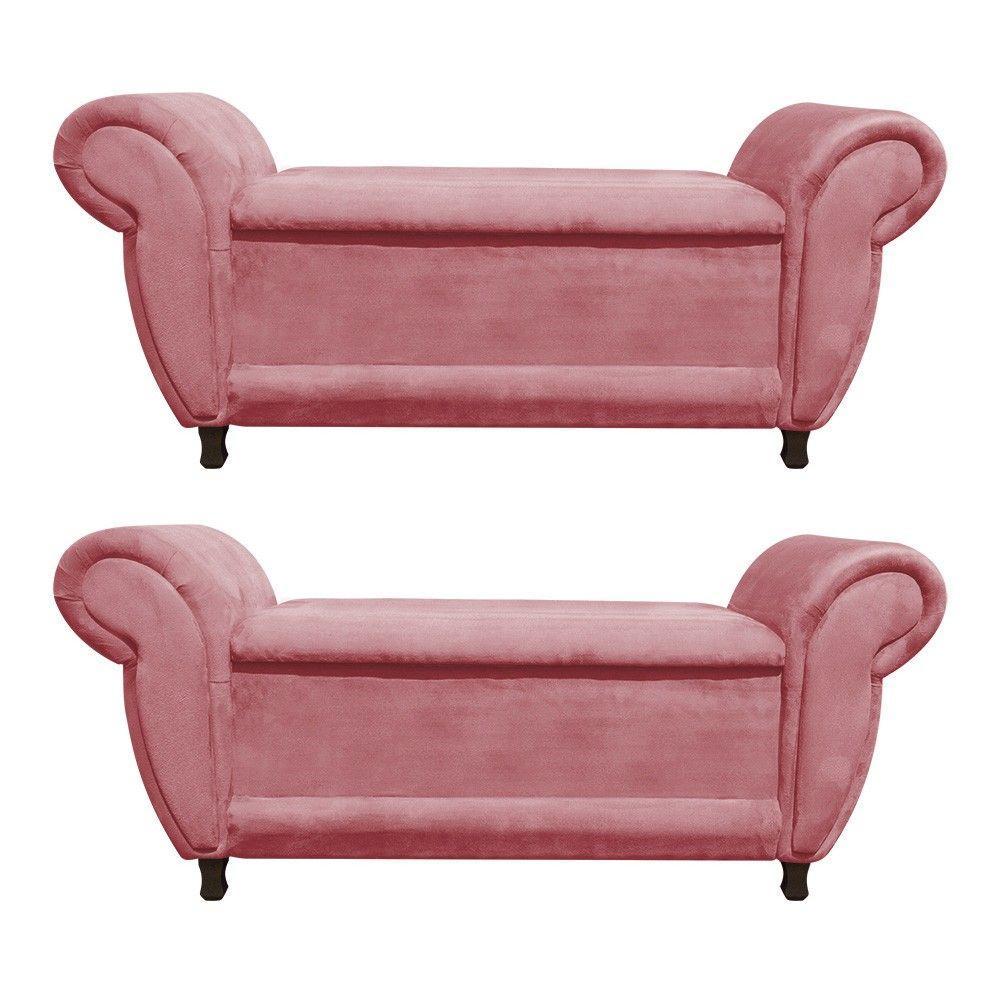 Kit 02 Recamier Baú Itália Namoradeira Calçadeira Suede Rose - 1