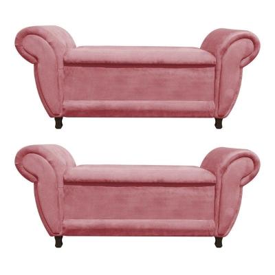 Kit 02 Recamier Baú Itália Namoradeira Calçadeira Suede Rose