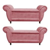 Kit 02 Recamier Baú Itália Namoradeira Calçadeira Suede Rose - 1