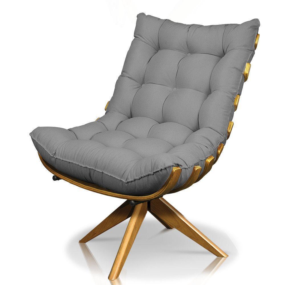 Kit Poltrona Costela Com Puff Giratória Linho Grafite - 3