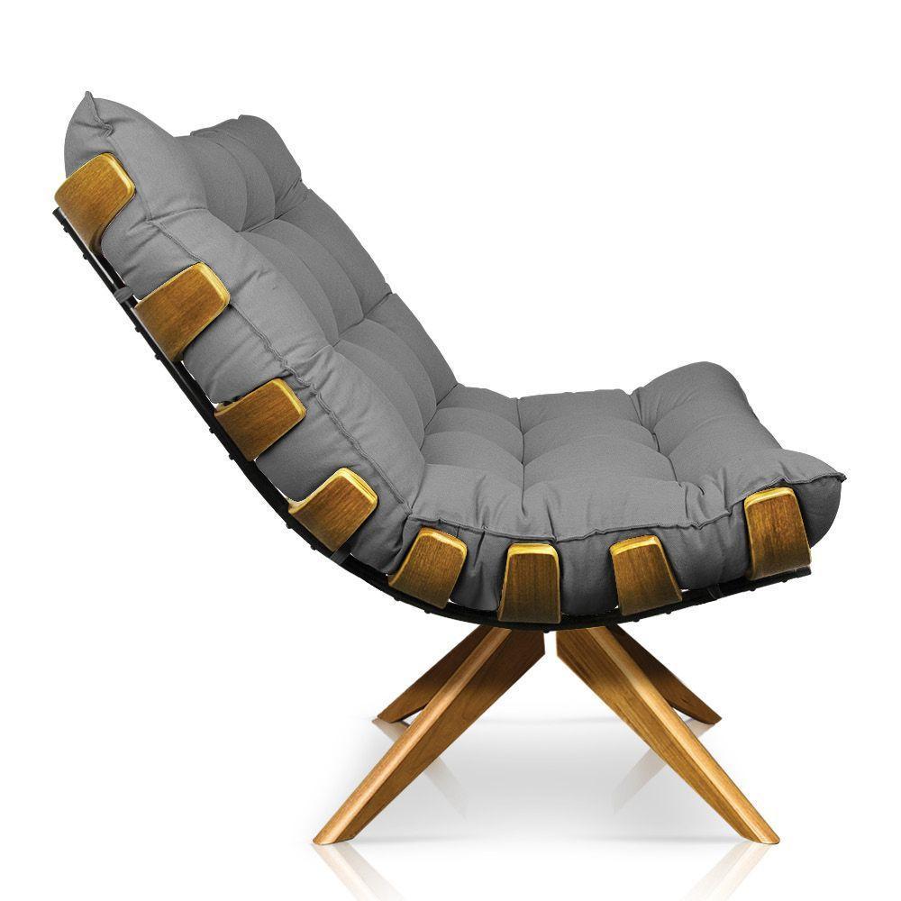 Kit Poltrona Costela Com Puff Giratória Linho Grafite - 4