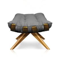 Kit Poltrona Costela Com Puff Giratória Linho Grafite - 2