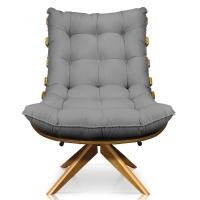 Kit Poltrona Costela Com Puff Giratória Linho Grafite - 8