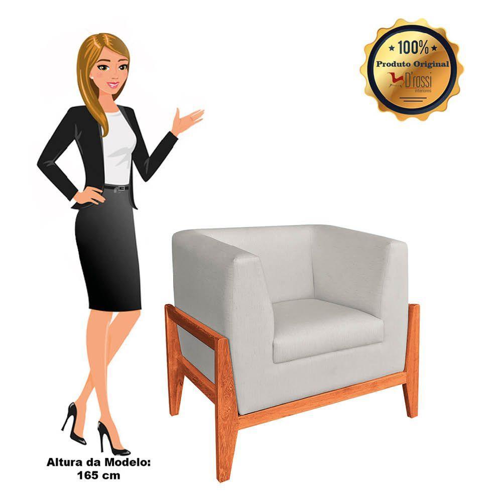 Poltrona Lucy Linho Bege A19 Base Madeira Castanho D´rossi - 3