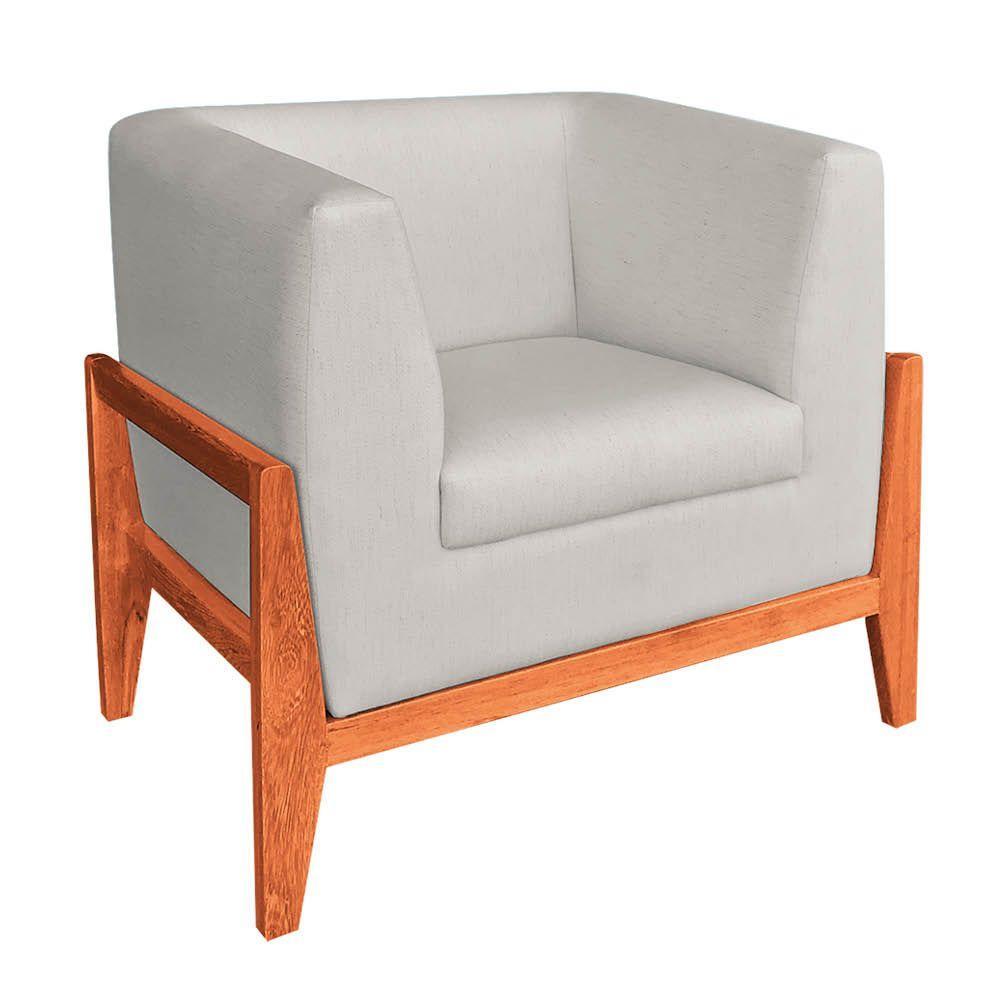 Poltrona Lucy Linho Base Madeira Castanho D´rossi Bege A19 - 1