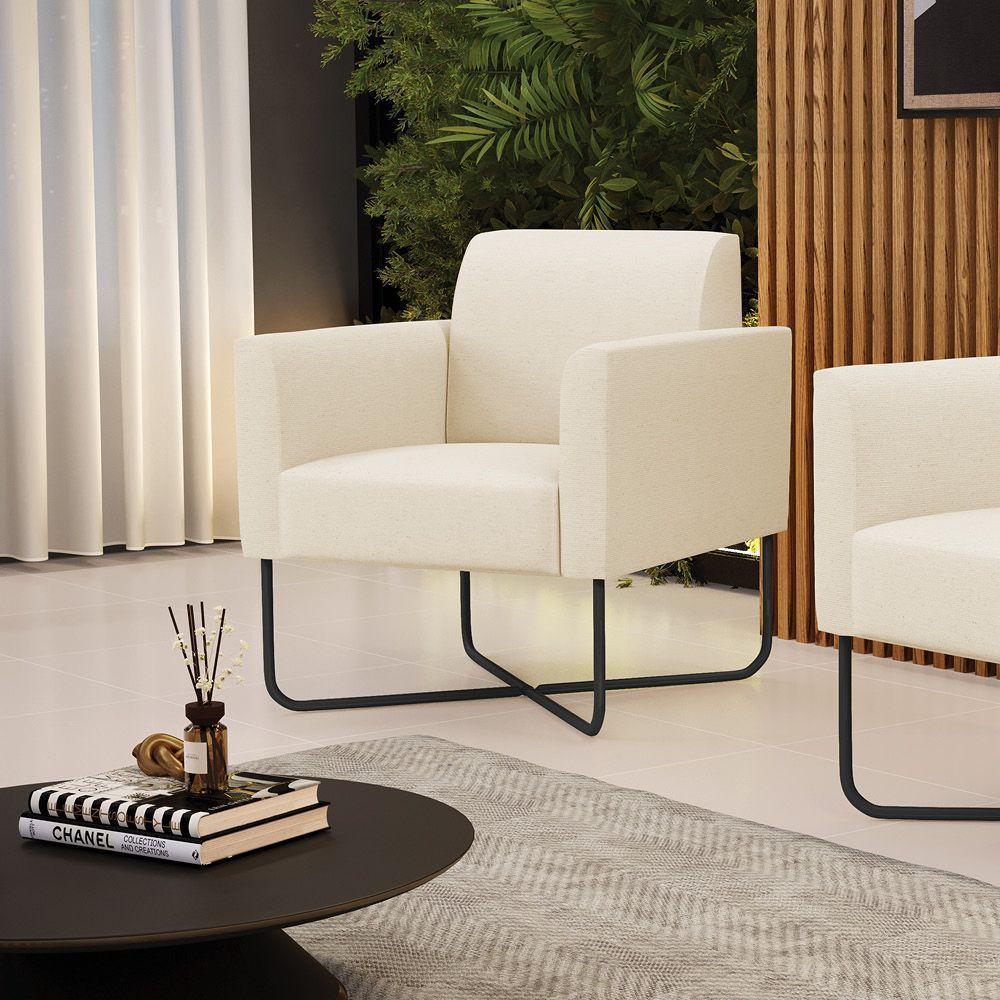 Poltrona Base X Industrial Preto Marisa Linho Bege A19 D03 - D\'rossi - 5