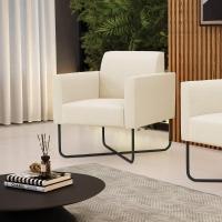 Poltrona Base X Industrial Preto Marisa Linho Bege A19 D03 - D\'rossi - 5