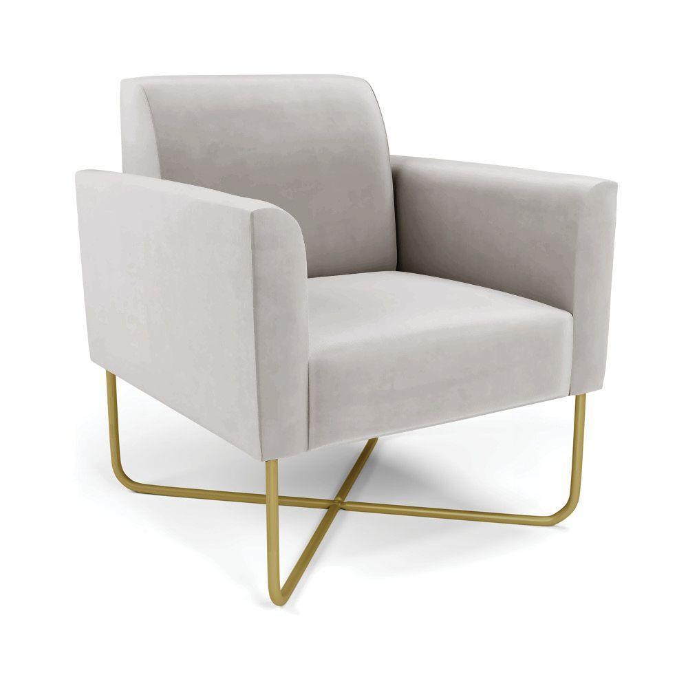 Poltrona Base X Industrial Dourado Marisa Veludo D03 - D\'rossi Cor Cinza - 1