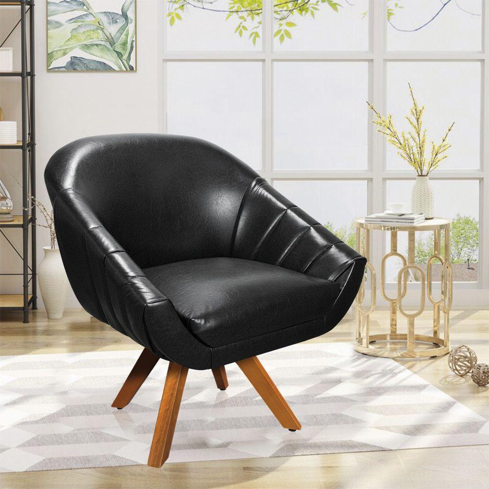 Kit 02 Poltronas Giratória Giovana Corano Preto Base Madeira - 2