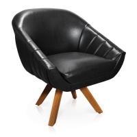 Kit 02 Poltronas Giratória Giovana Corano Preto Base Madeira