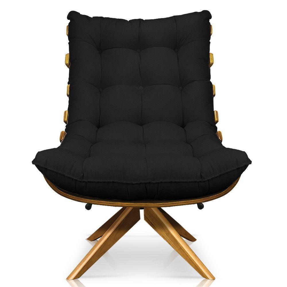 Kit Poltrona Costela Com Puff Giratória Linho Preto - 5