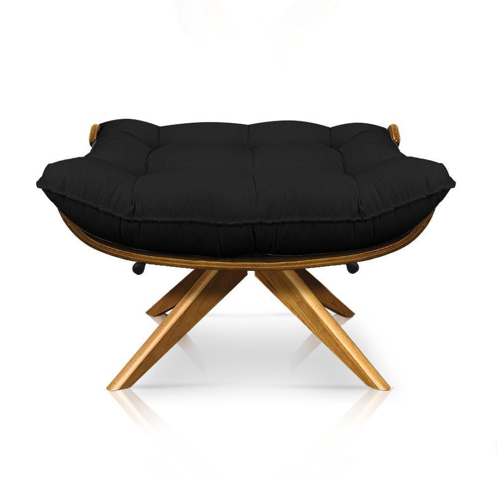 Kit Poltrona Costela Com Puff Giratória Linho Preto - 7