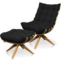 Kit Poltrona Costela Com Puff Giratória Linho Preto - 1