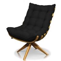 Kit Poltrona Costela Com Puff Giratória Linho Preto - 3