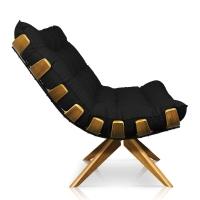 Kit Poltrona Costela Com Puff Giratória Linho Preto