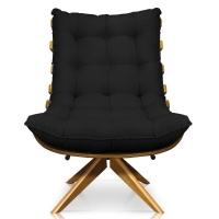 Kit Poltrona Costela Com Puff Giratória Linho Preto - 5