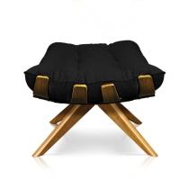 Kit Poltrona Costela Com Puff Giratória Linho Preto - 8