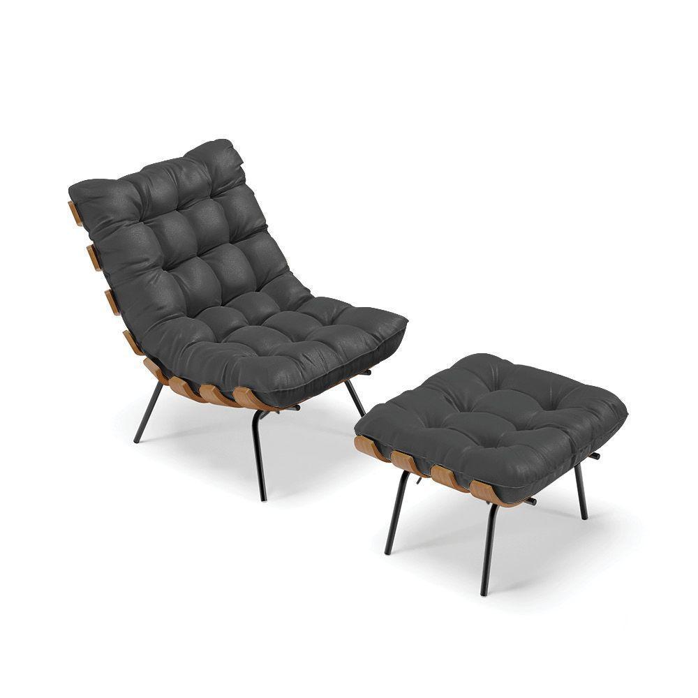 Kit 01 Poltrona E 01 Puff Costela Corino Preto - 1