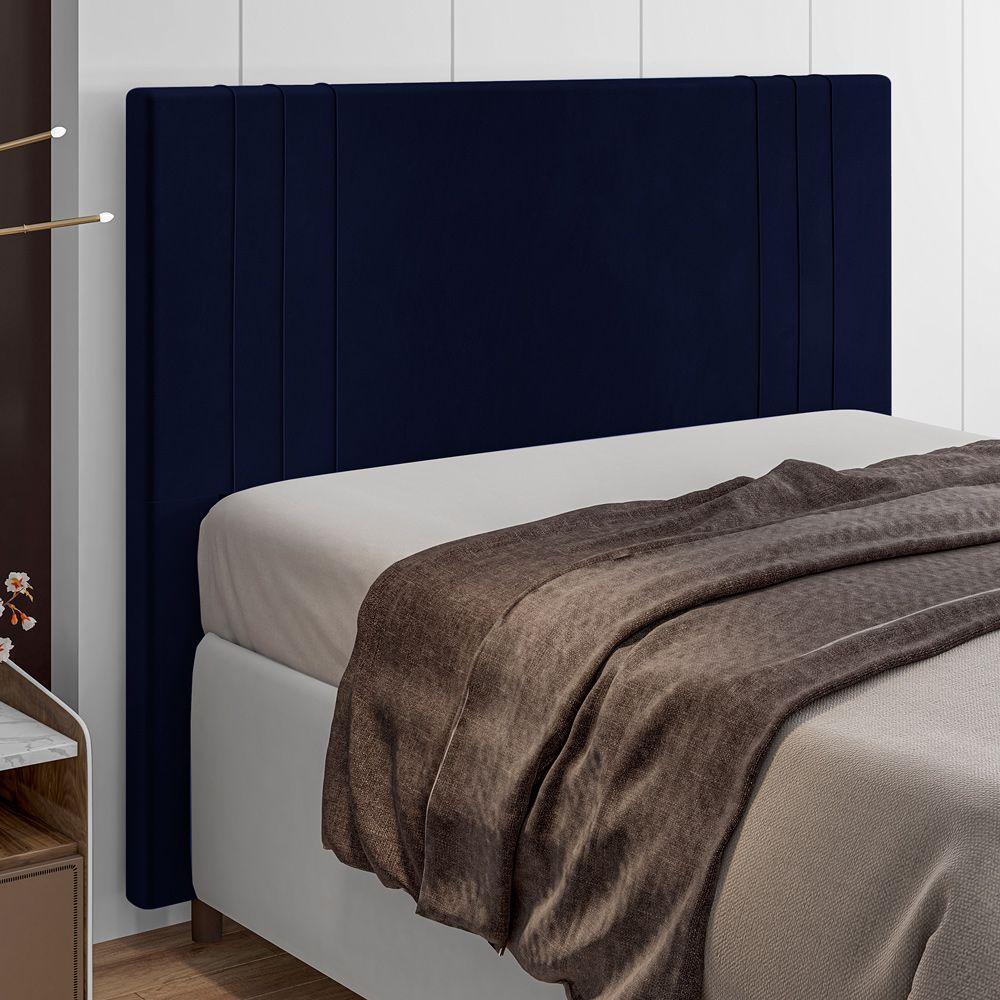Cabeceira Cama Box Casal Ferrara 140cm Veludo Azul Marinho - 5