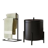 Kit Porta Toalha Duplo E Lixeira Para Banheiro Level Preto - 1