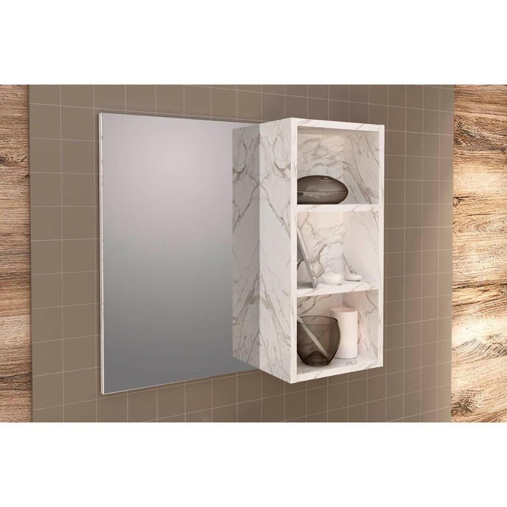 Armário de Banheiro c/Espelho Suspenso BN3609 60cm cor Mármore Branco - Tecno Mobili - 1