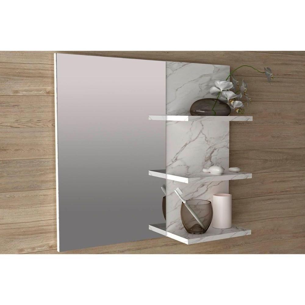 Armário de Banheiro c/Espelho Suspenso BN3608 60cm cor Mármore Branco - Tecno Mobili - 1